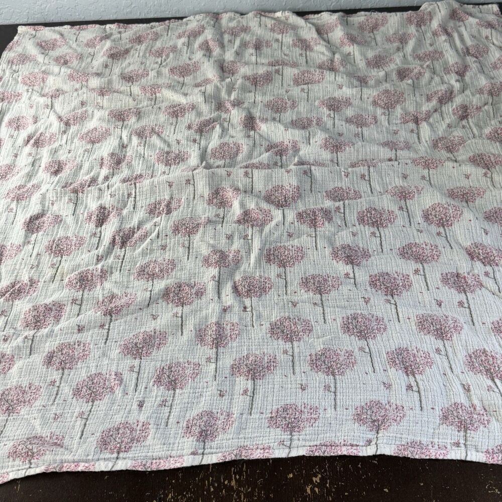 Lollypop Muslin Swaddle Receiving Blanket 34x34 100% Cotton Pink Trees On White
